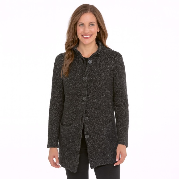 Eileen Fisher Size PS Gray Black Textured Knit Longline Cardigan Coat - Picture 1 of 9